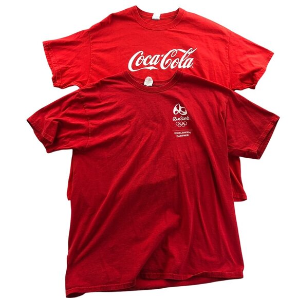 2 Coca-Cola T-Shirts Men's XL Lot Of Two Red Short Sleeve Casual Graphic Tee Cot - Picture 1 of 16